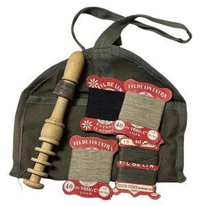 Original French Army Sewing Kit 1950's-1960's Khaki Cotton Individual Pouch Sew